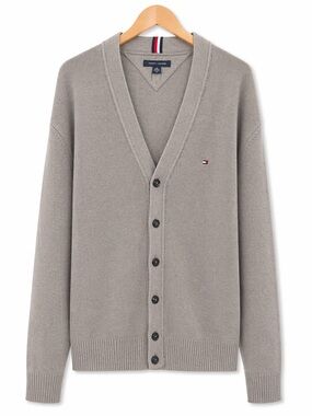 TOMMY HILFIGER knit cardigan sweater button front gray XL